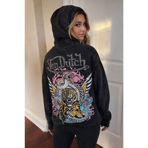 Von Dutch NWT Small Tiger Rhinestone Full Zip Hoodie Y2K Style